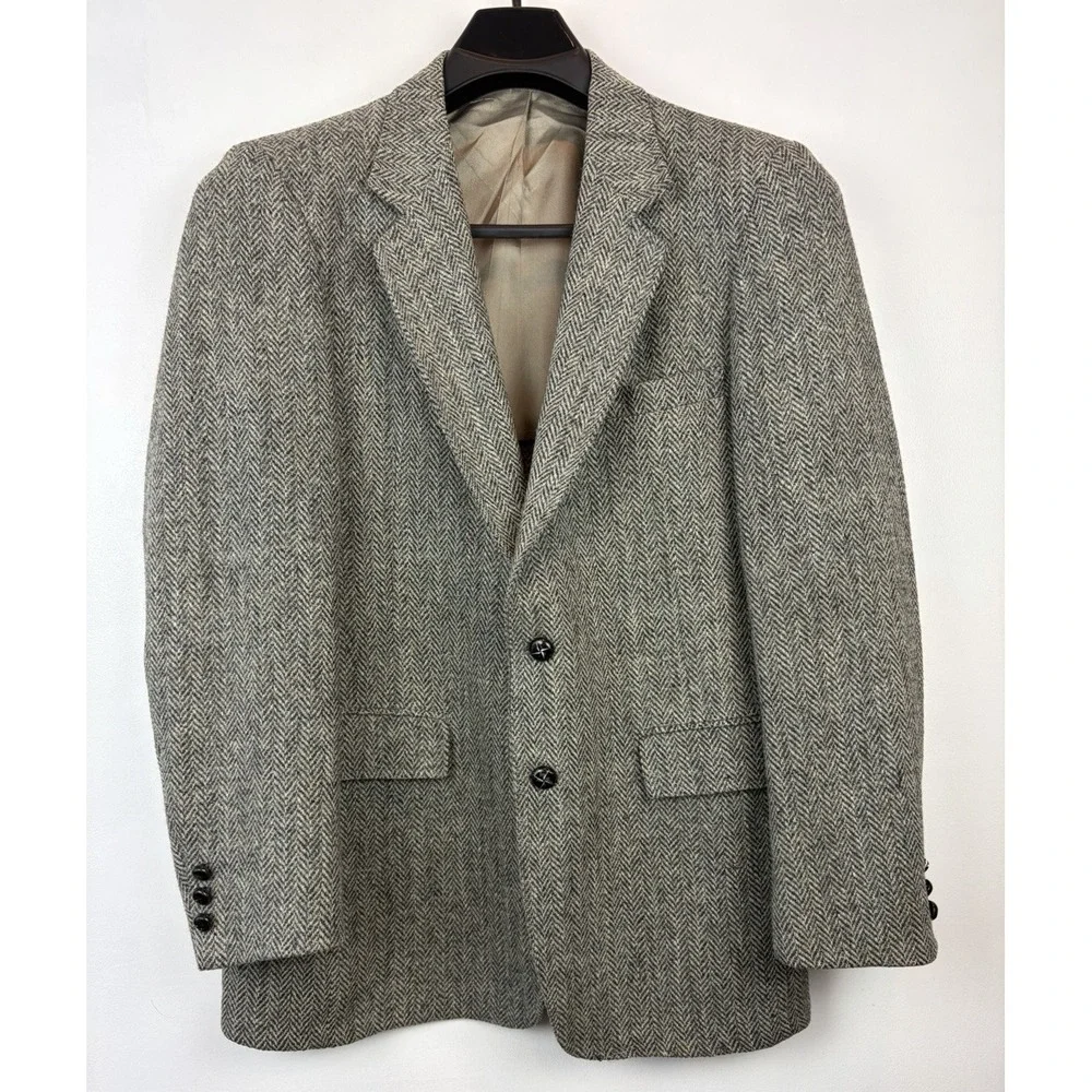 Vintage Harris Tweed Blazer Mens 40 Herringbone Sport Coat Jacket Scotland Read